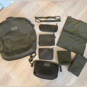 Dange Dover Indi Large Mesh Diaper Bag in Dark Moss + Hunter Toiletry Bag